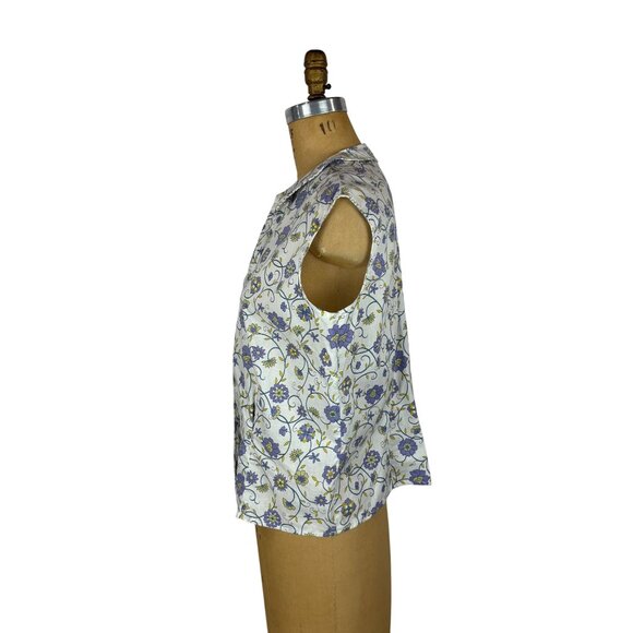 Vintage 50s Sleeveless Blouse Womens 1X Blue Floral Button Down Top Volup - Picture 8 of 9